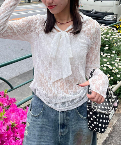 大蝴蝶結蕾絲連帽上衣