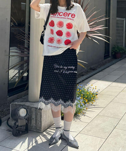 圓點緞面刺繡 直筒 半身裙