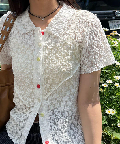 心形紐扣 蕾絲拼接 Polo衫