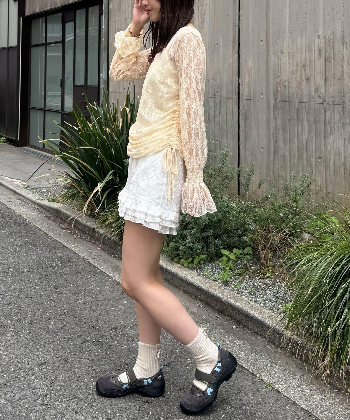 糖果袖 抽褶蕾絲 上衣