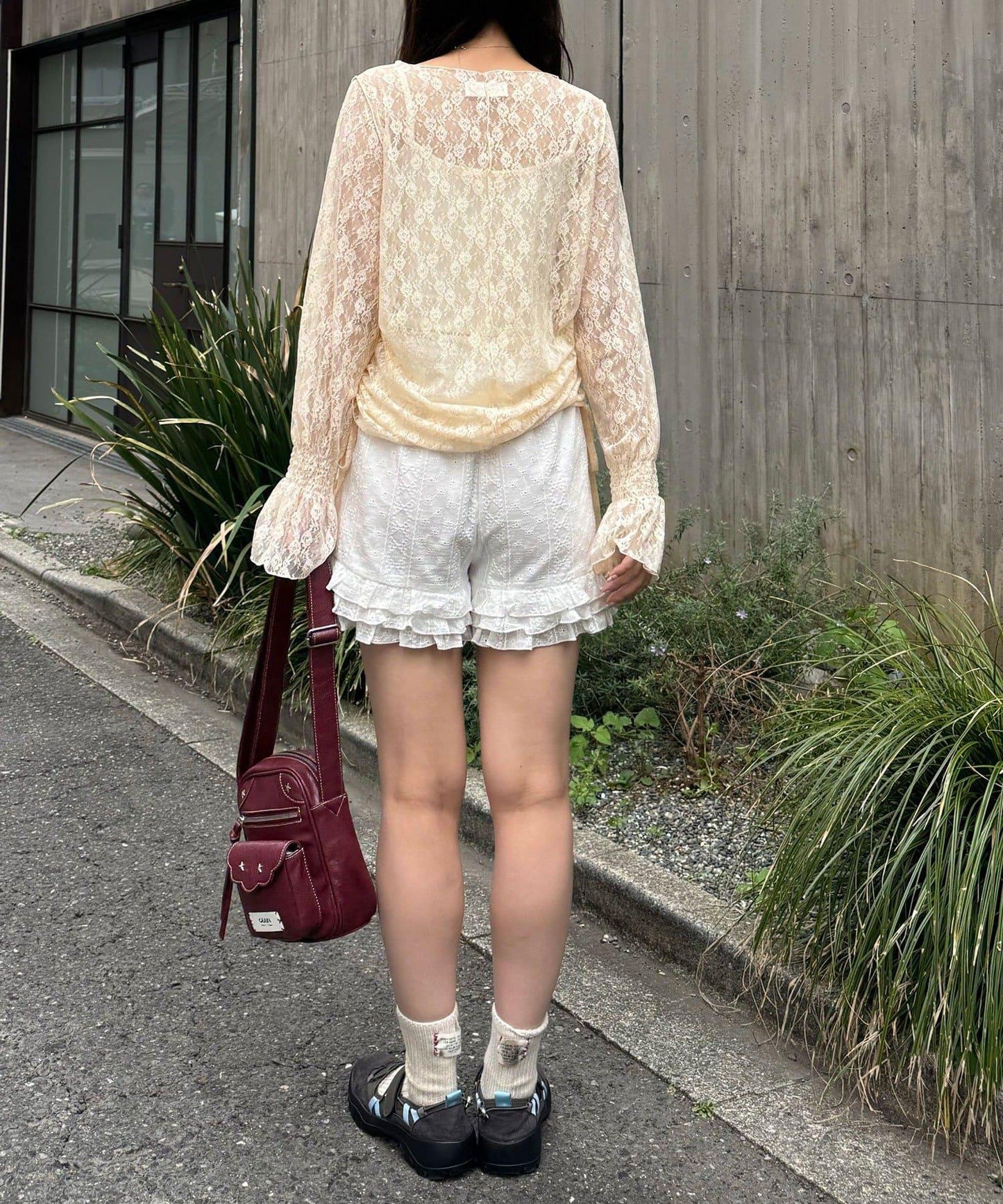 糖果袖 抽褶蕾絲 上衣