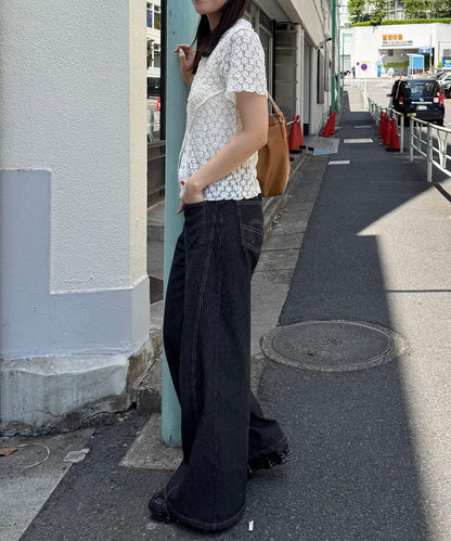 心形紐扣 蕾絲拼接 Polo衫