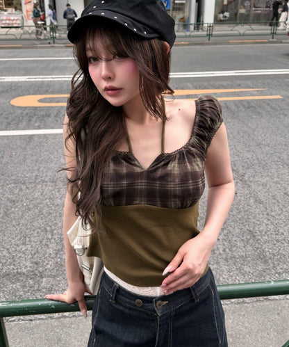 蕾絲拼接掛脖T恤