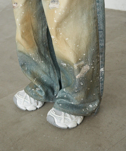 RAY CASSIN 蕾絲印花斜紋闊腿褲