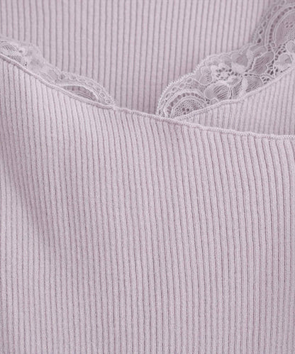 natural couture 不對稱蕾絲領羅紋針織套頭衫