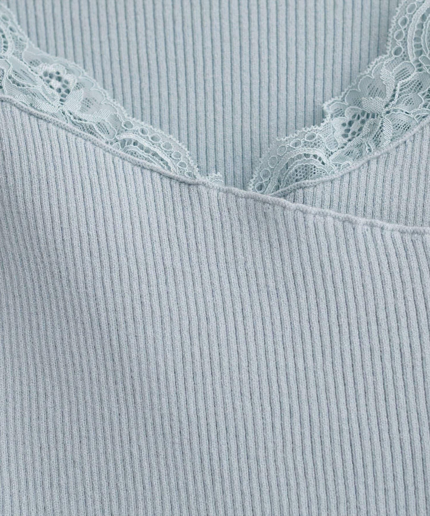 natural couture 不對稱蕾絲領羅紋針織套頭衫