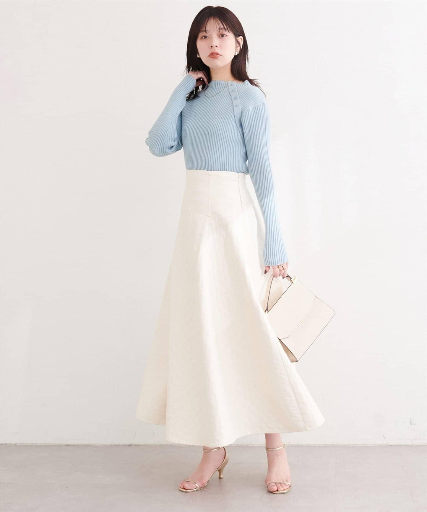 natural couture 斜扣設計 小高領 羅紋 針織上衣