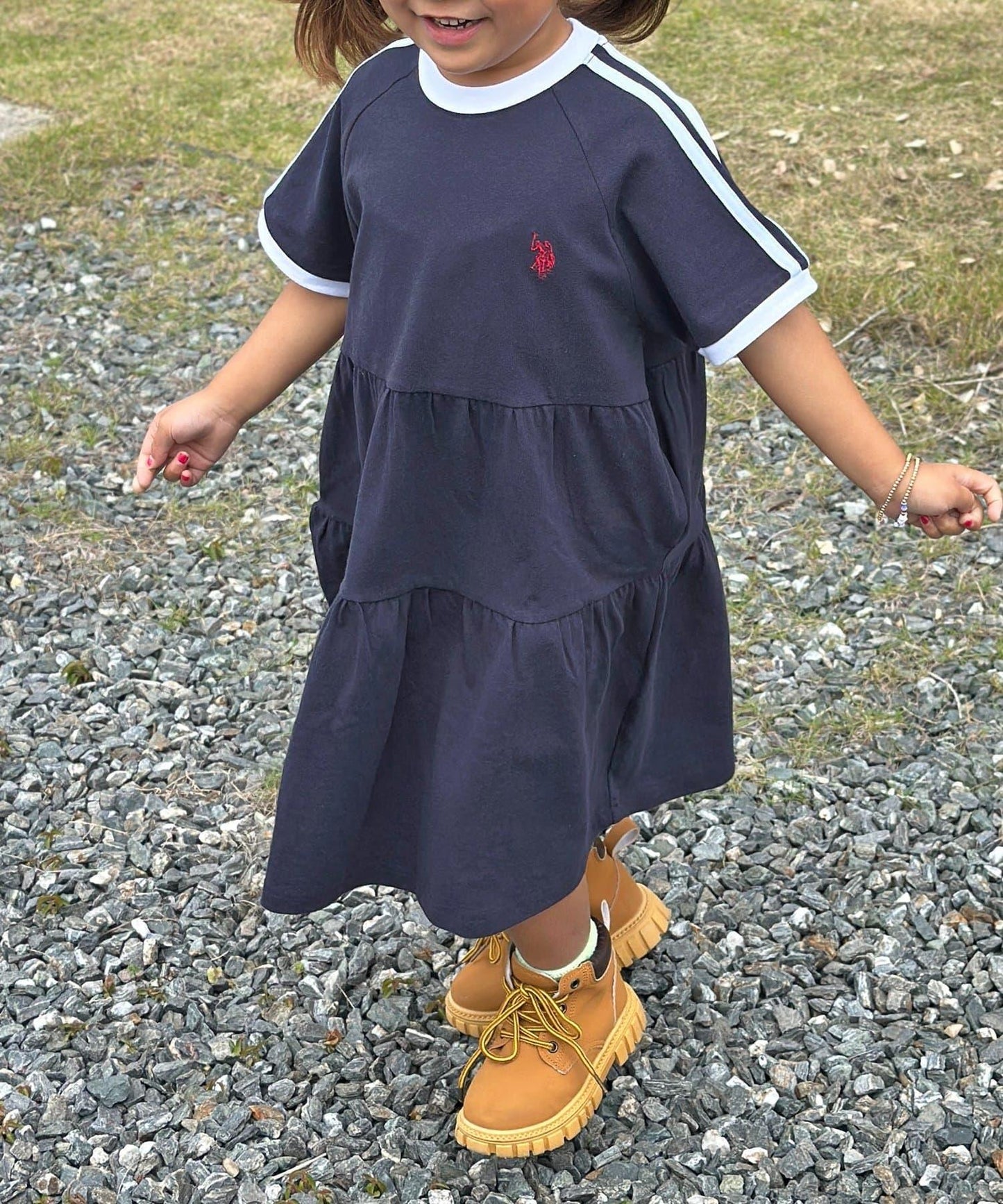 U.S. POLO ASSN. 兒童層疊針織連衣裙