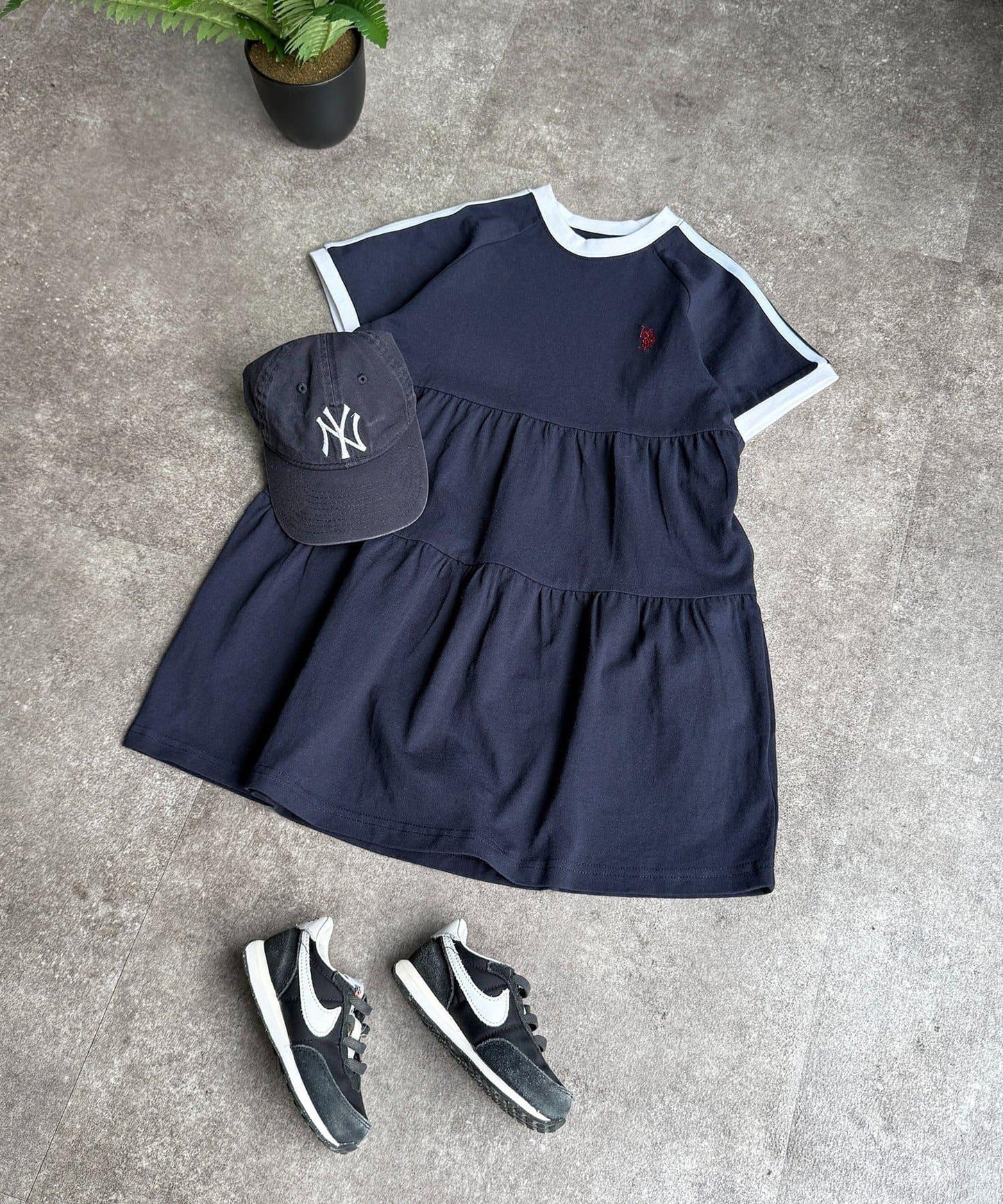 U.S. POLO ASSN. 兒童層疊針織連衣裙