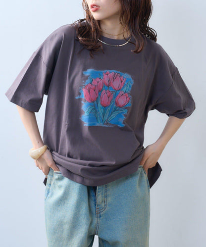 willow 數碼花卉印花短袖T恤