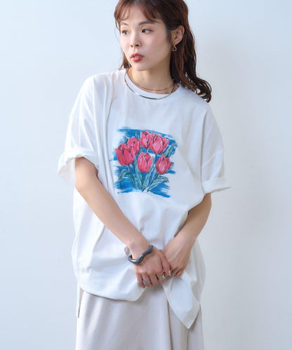 willow 數碼花卉印花短袖T恤
