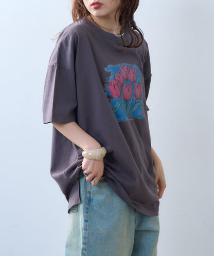 willow 數碼花卉印花短袖T恤