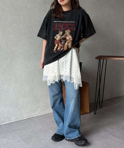 緞面蕾絲不對稱下襬吊帶長款上衣