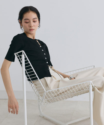 透感羅紋短袖針織開衫