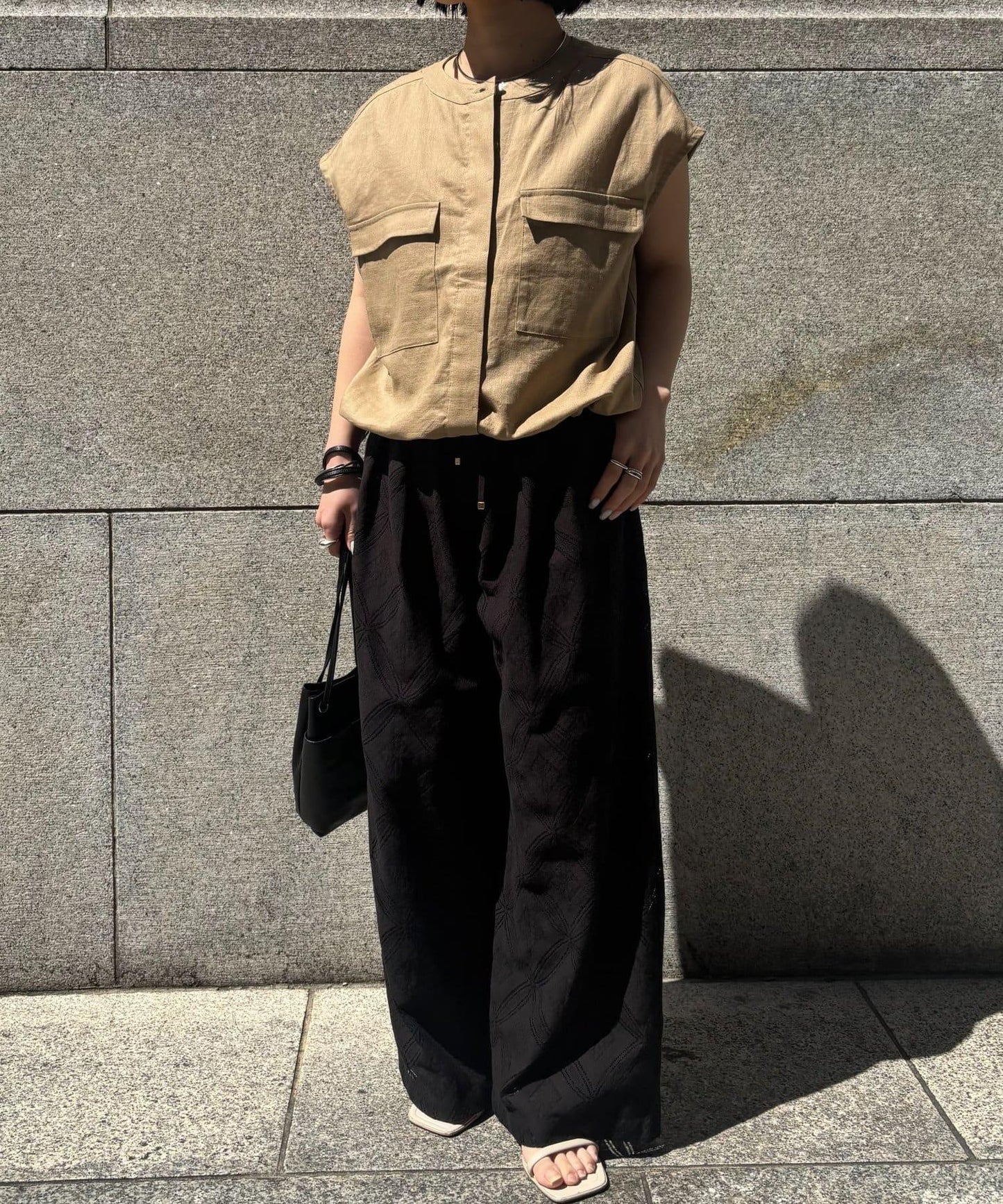 拼接風蕾絲褲子