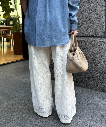 拼接風蕾絲褲子