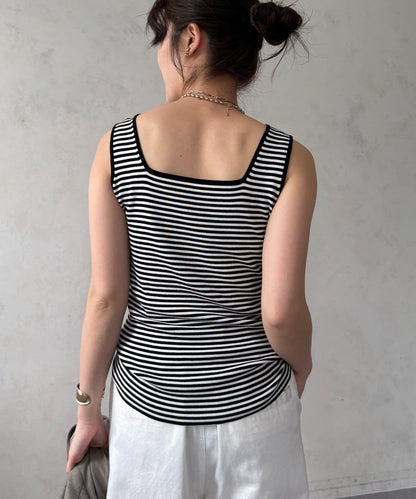前後兩穿條紋針織背心