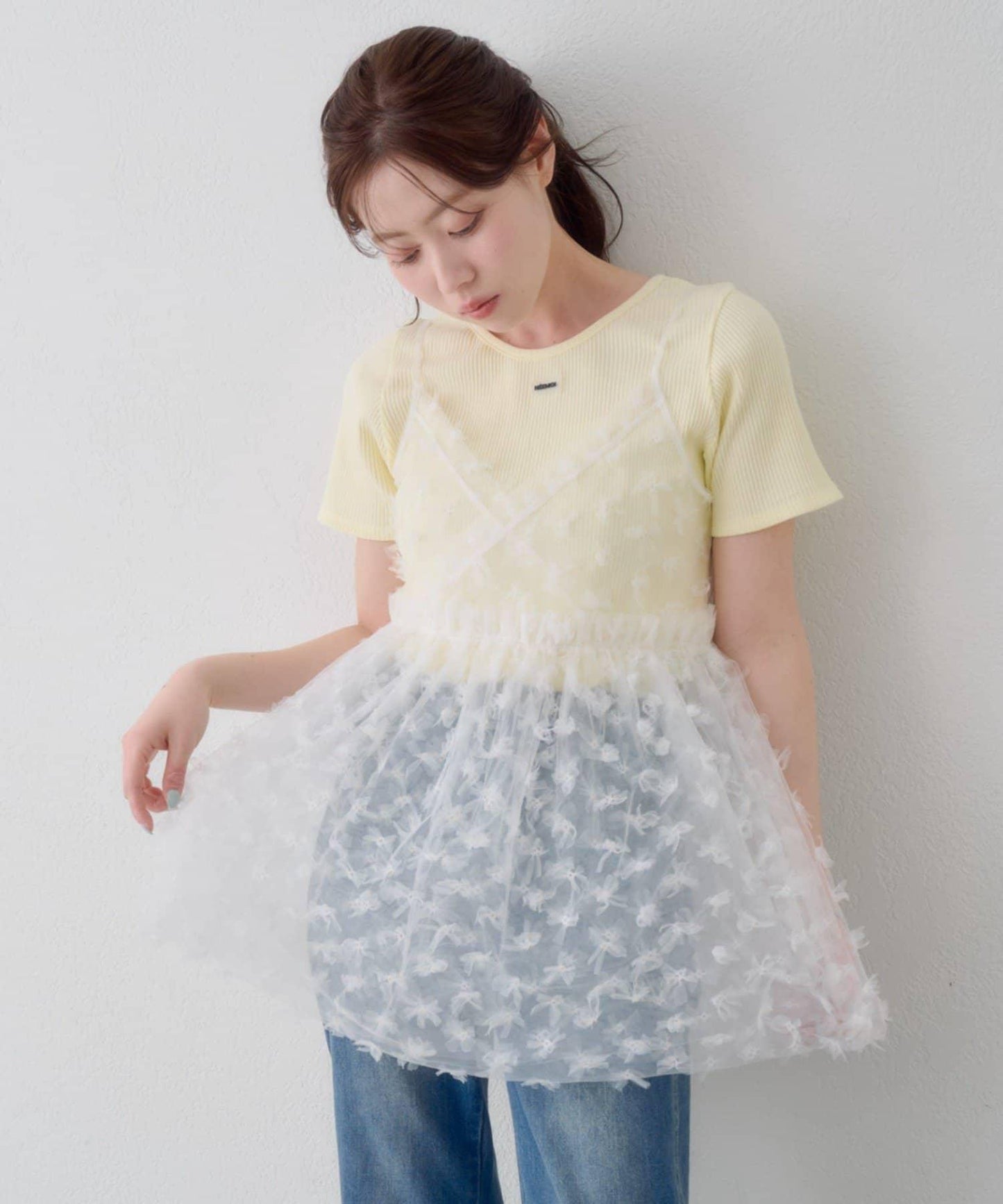 網紗氣球廓形長款上衣
