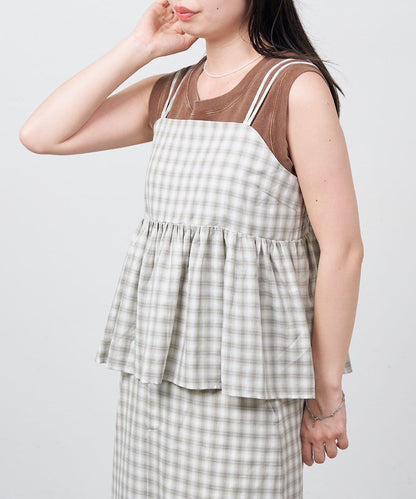 格紋/純色 可成套 抽褶設計 抹胸上衣