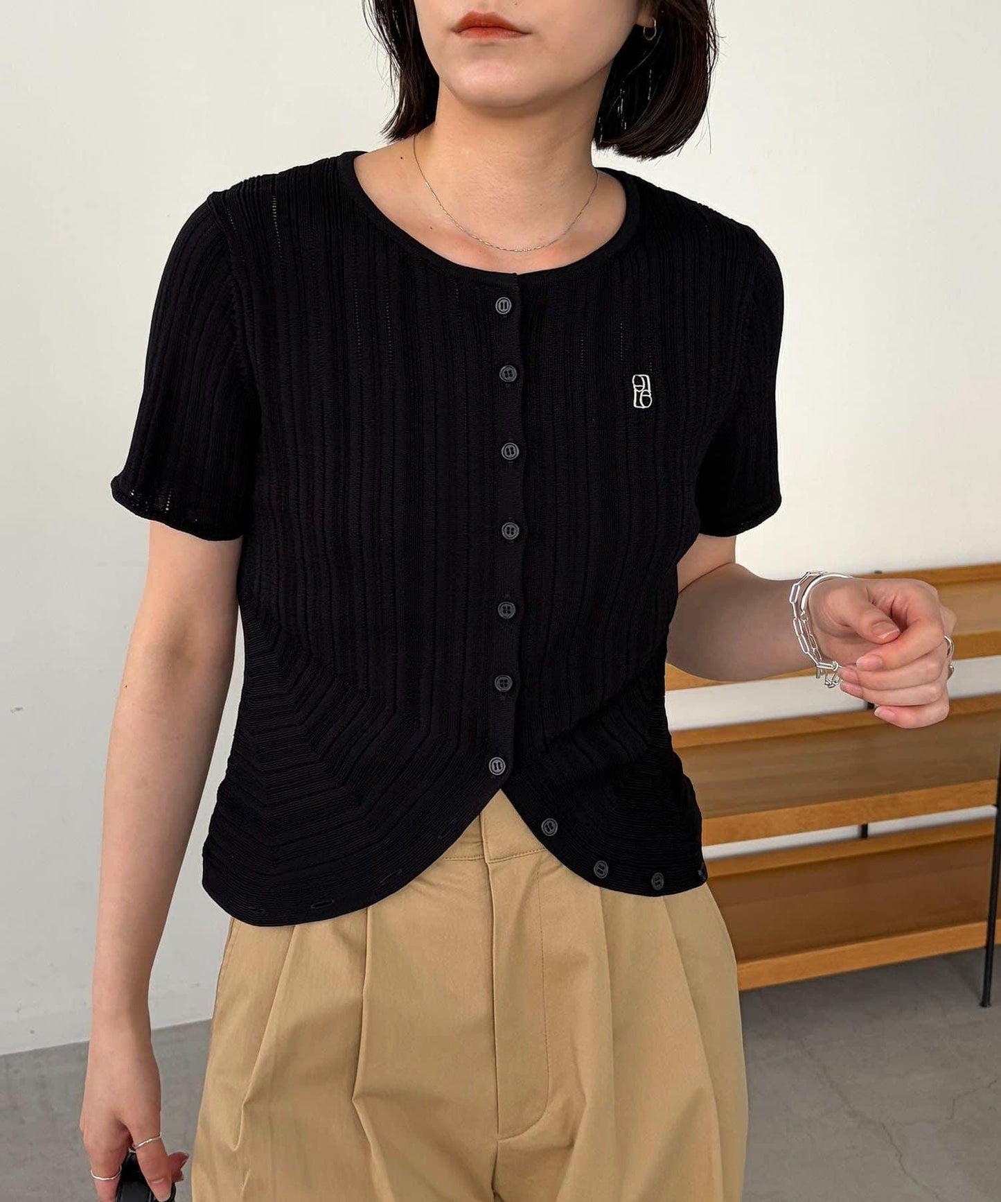 隨機羅紋弧線設計 針織開衫