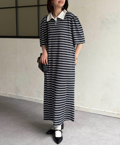條紋Polo領連衣裙