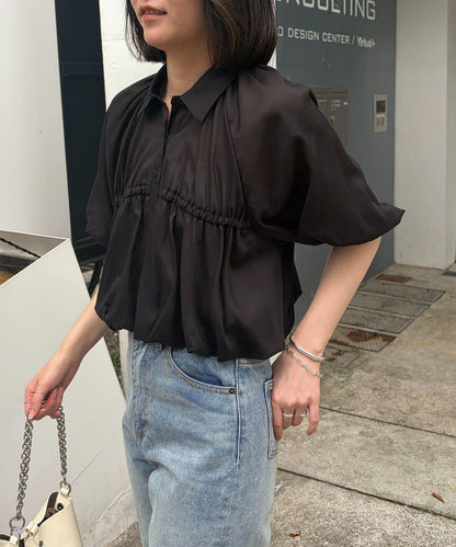 蓬鬆短款薄紗襯衫