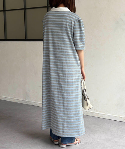 條紋Polo領連衣裙