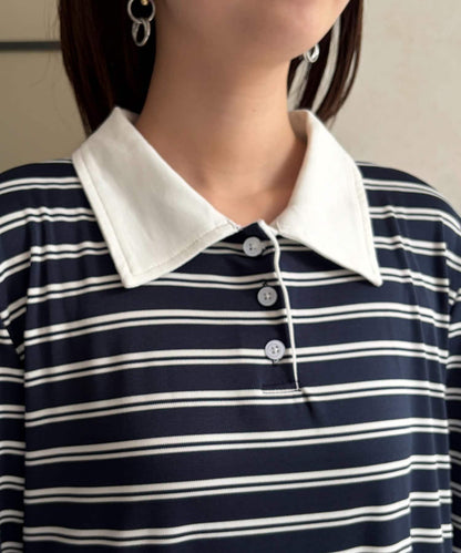 條紋Polo領連衣裙