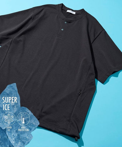 SUPER ICE 亨利領 抽繩 接觸涼感 吸水速幹 防紫外線 T恤