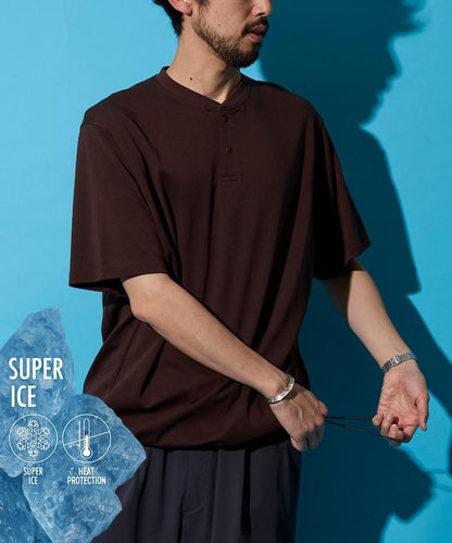 SUPER ICE 亨利領 抽繩 接觸涼感 吸水速幹 防紫外線 T恤