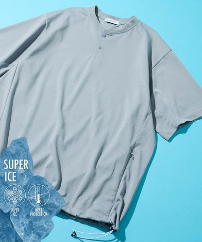 SUPER ICE 亨利領 抽繩 接觸涼感 吸水速幹 防紫外線 T恤