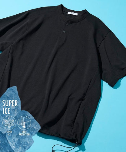 SUPER ICE 亨利領 抽繩 接觸涼感 吸水速幹 防紫外線 T恤