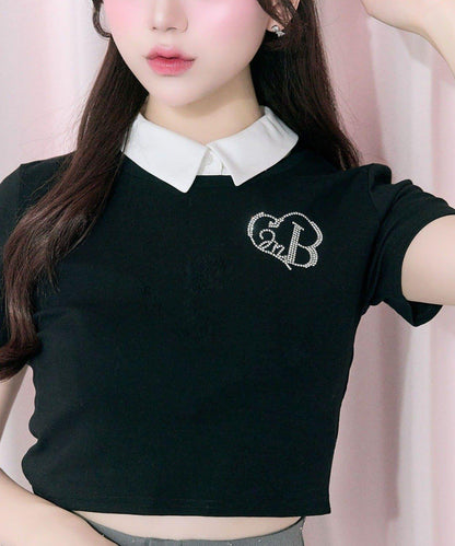 Belle Charme 閃粉logo短款T恤