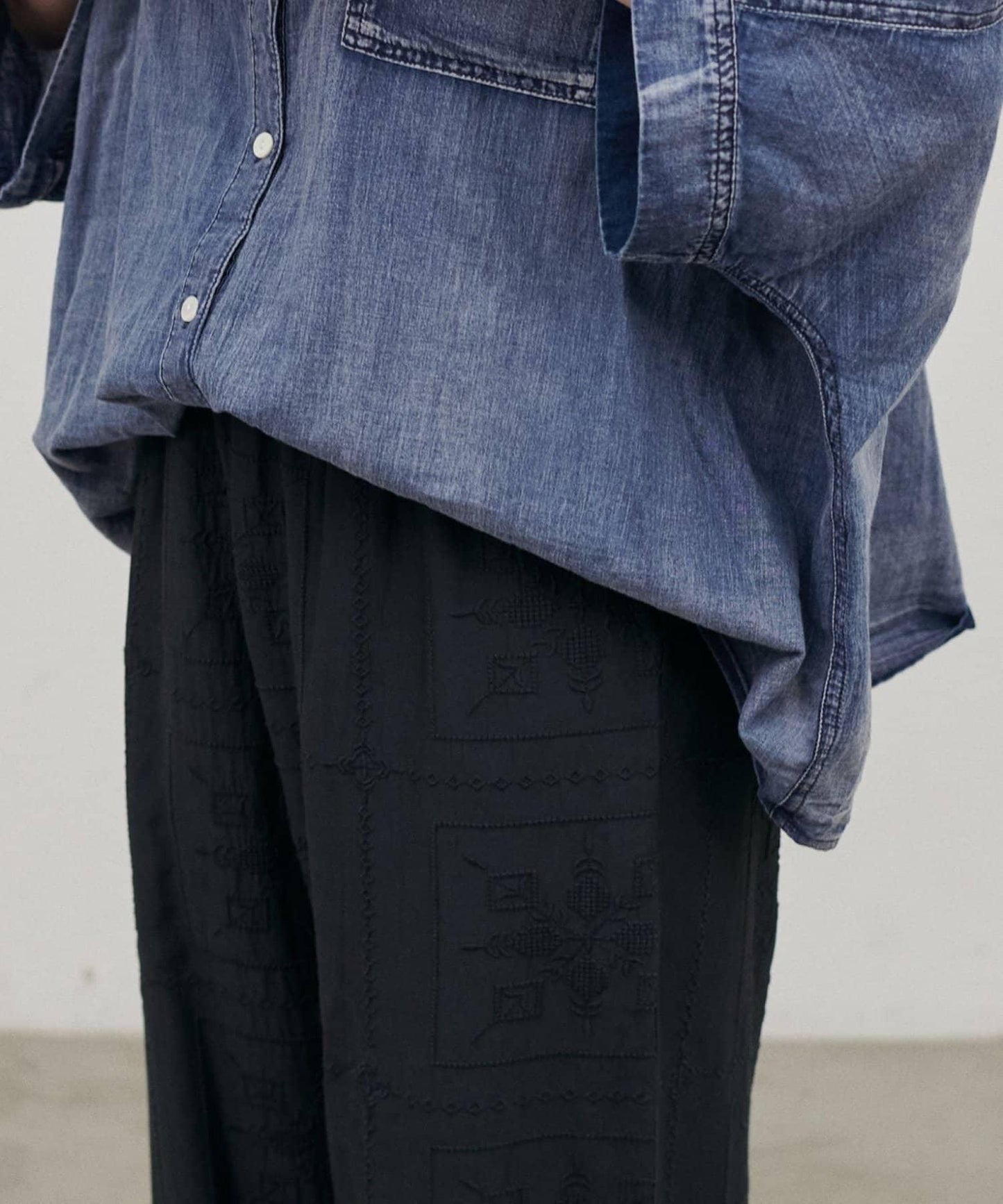 透視牛仔蝙蝠袖寬鬆襯衫