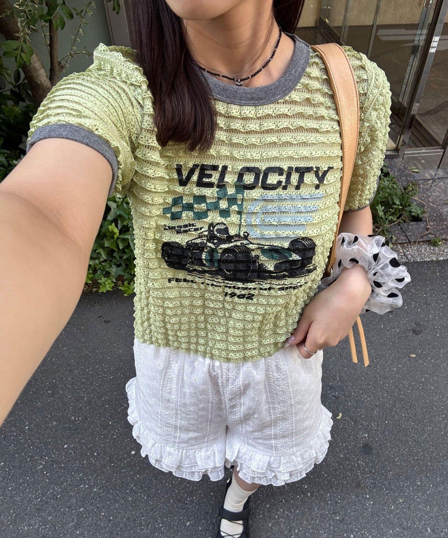 Ciaopanic 摩托車Logo荷葉邊撞色T恤