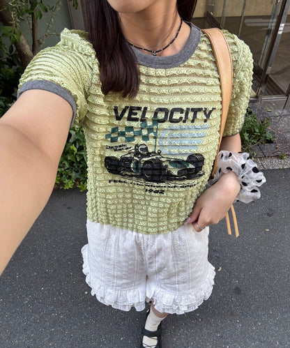 Ciaopanic 摩托車Logo荷葉邊撞色T恤