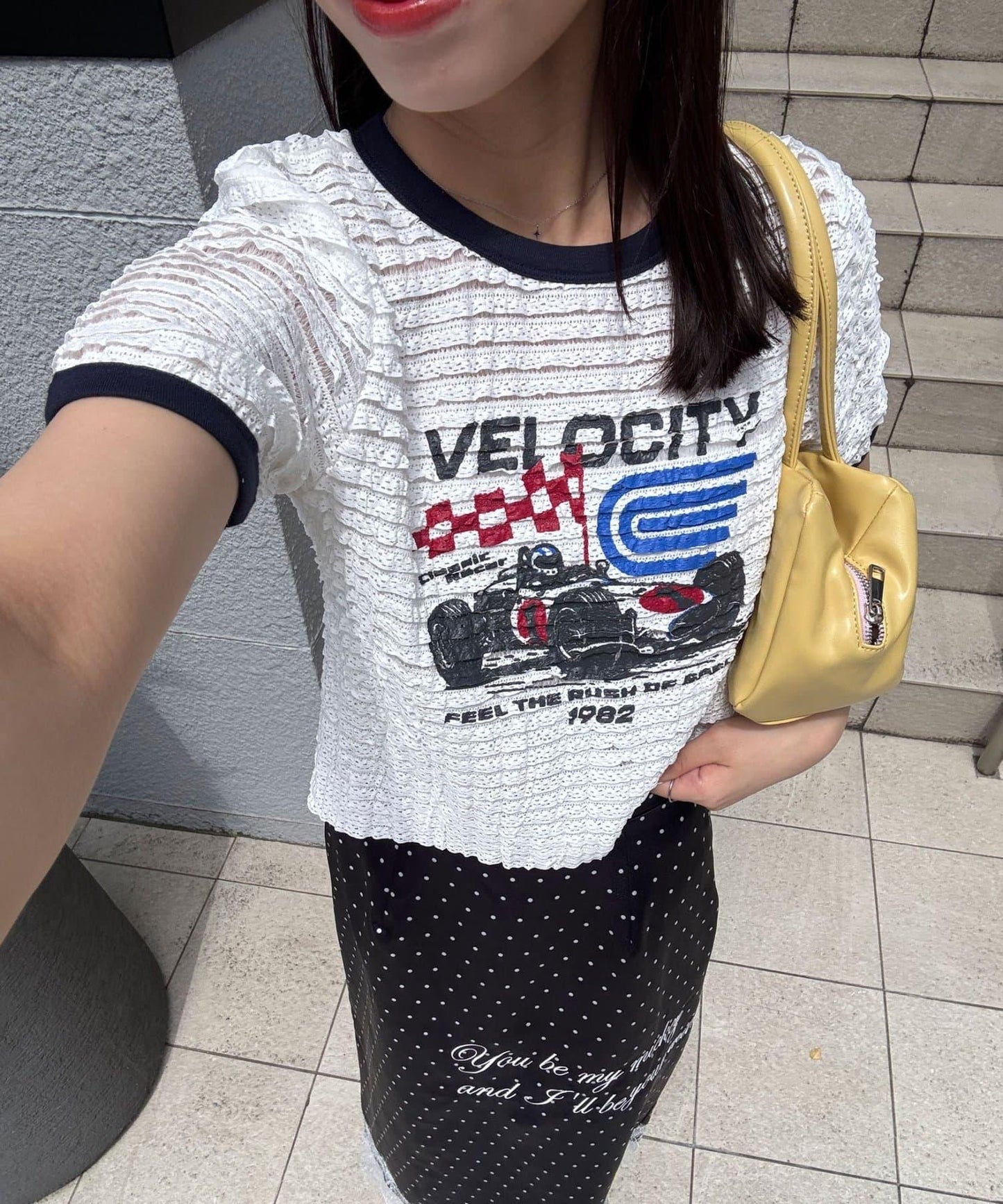 Ciaopanic 摩托車Logo荷葉邊撞色T恤