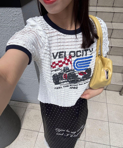 Ciaopanic 摩托車Logo荷葉邊撞色T恤