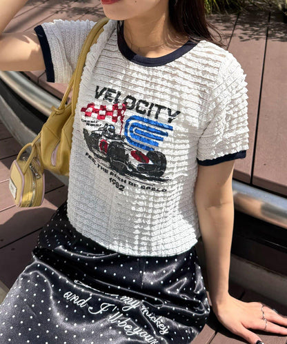 Ciaopanic 摩托車Logo荷葉邊撞色T恤