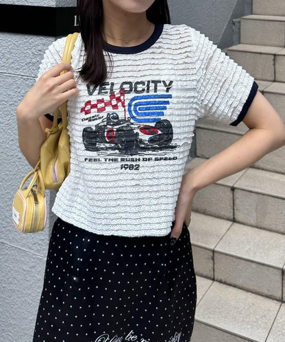 Ciaopanic 摩托車Logo荷葉邊撞色T恤