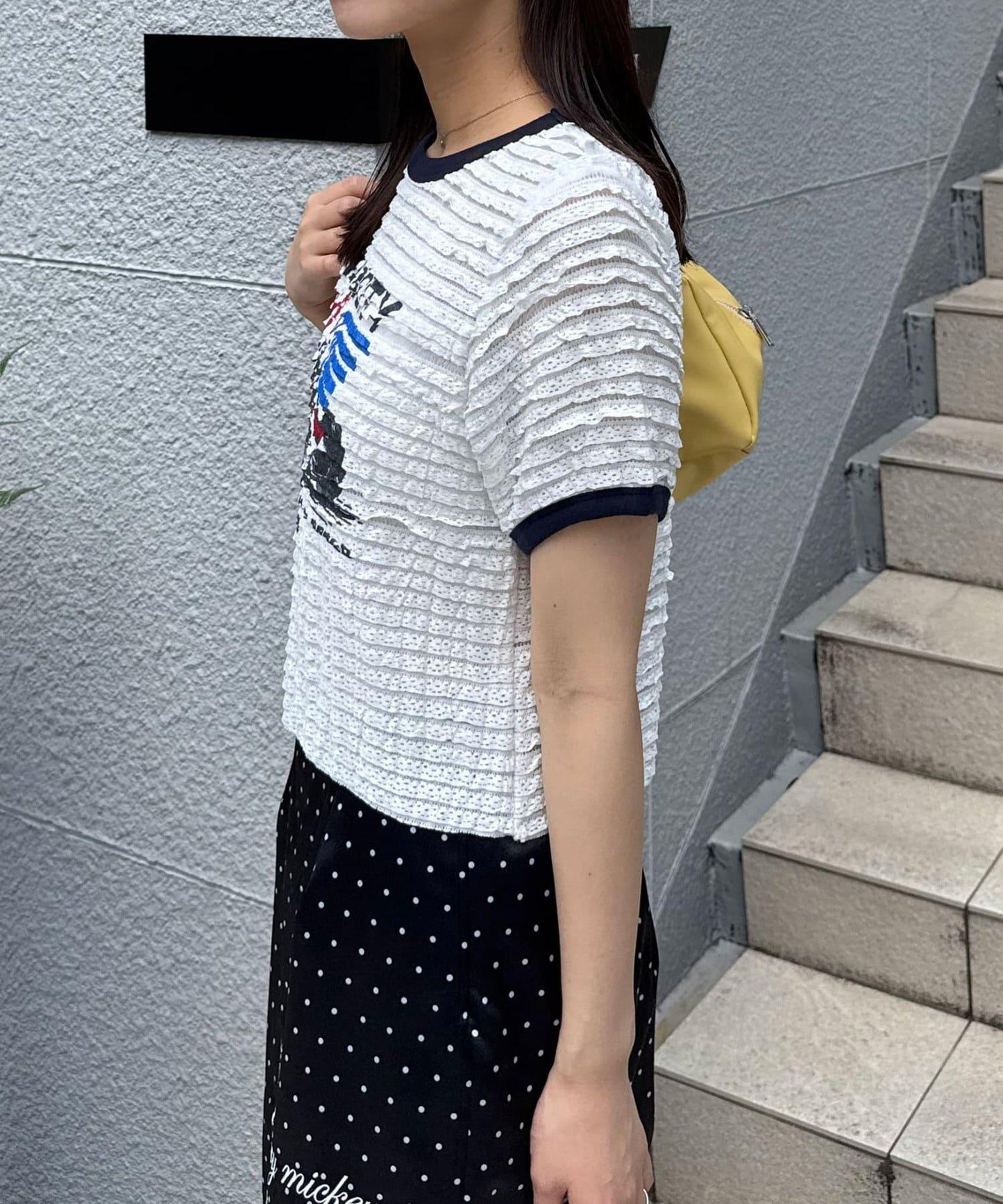 Ciaopanic 摩托車Logo荷葉邊撞色T恤