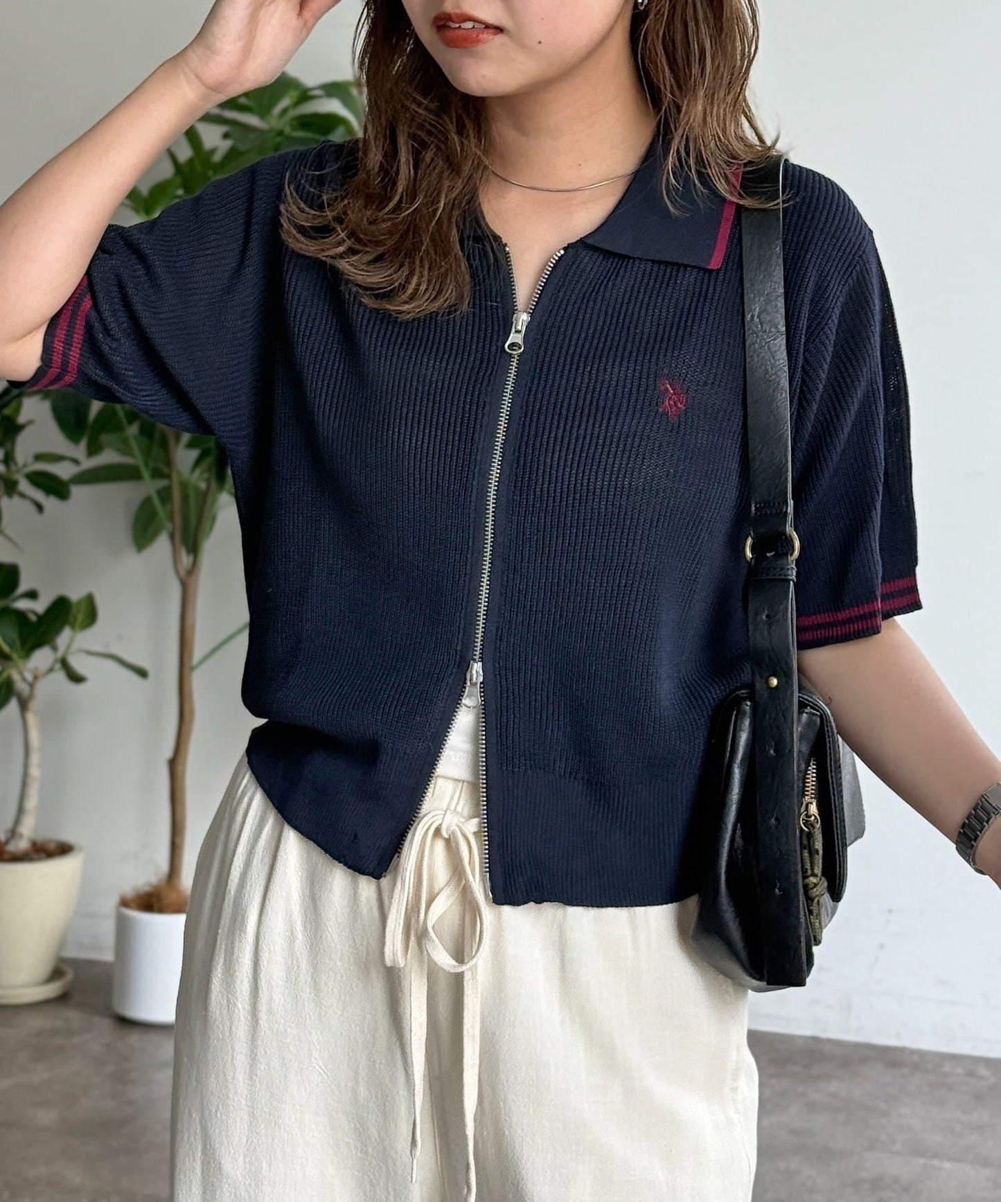 U.S. POLO ASSN. 翻領 短袖 拉鍊 針織開衫
