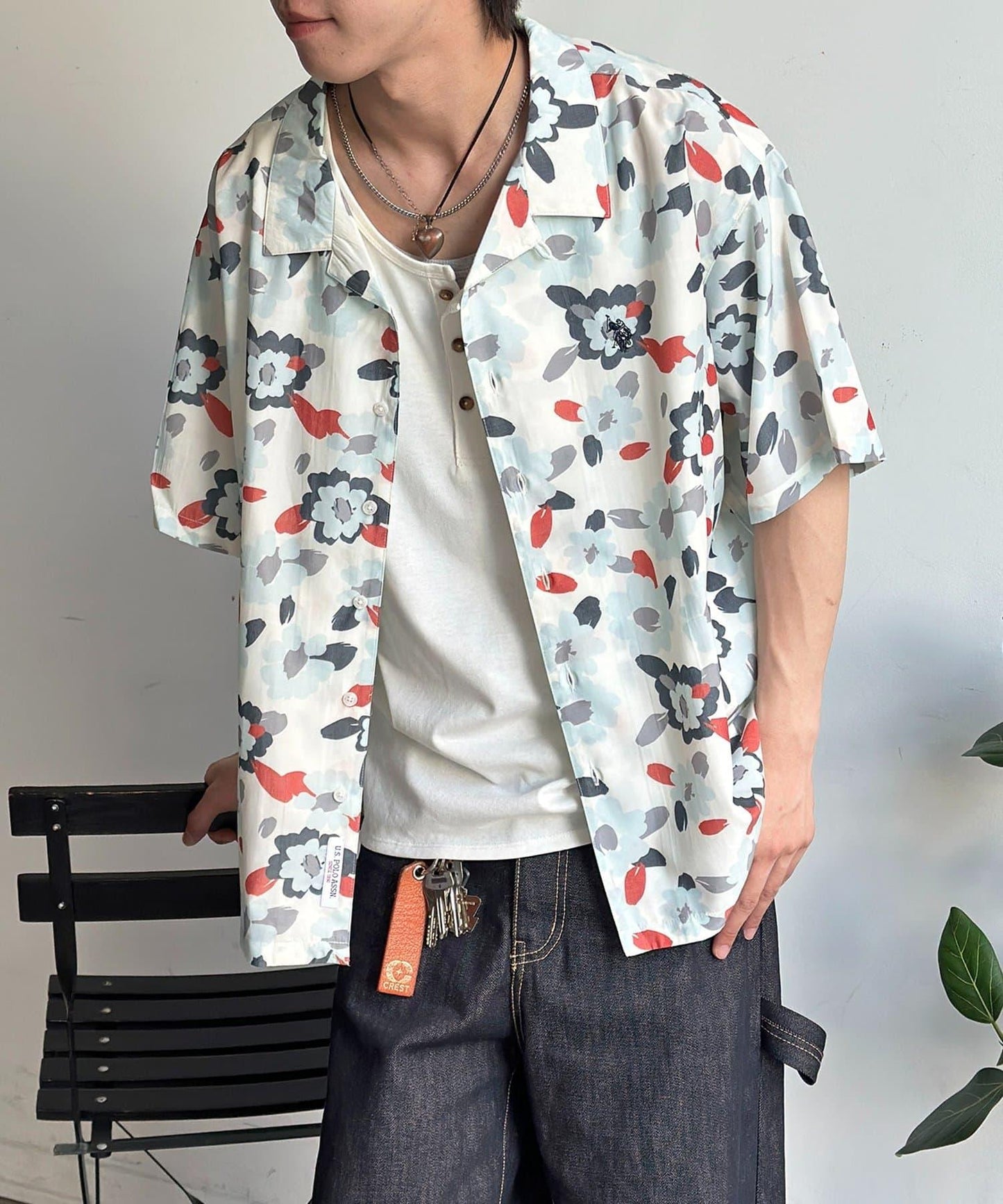 U.S. POLO ASSN. 仿真絲質感 開襟襯衫
