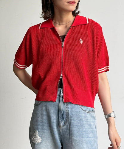 U.S. POLO ASSN. 翻領 短袖 拉鍊 針織開衫