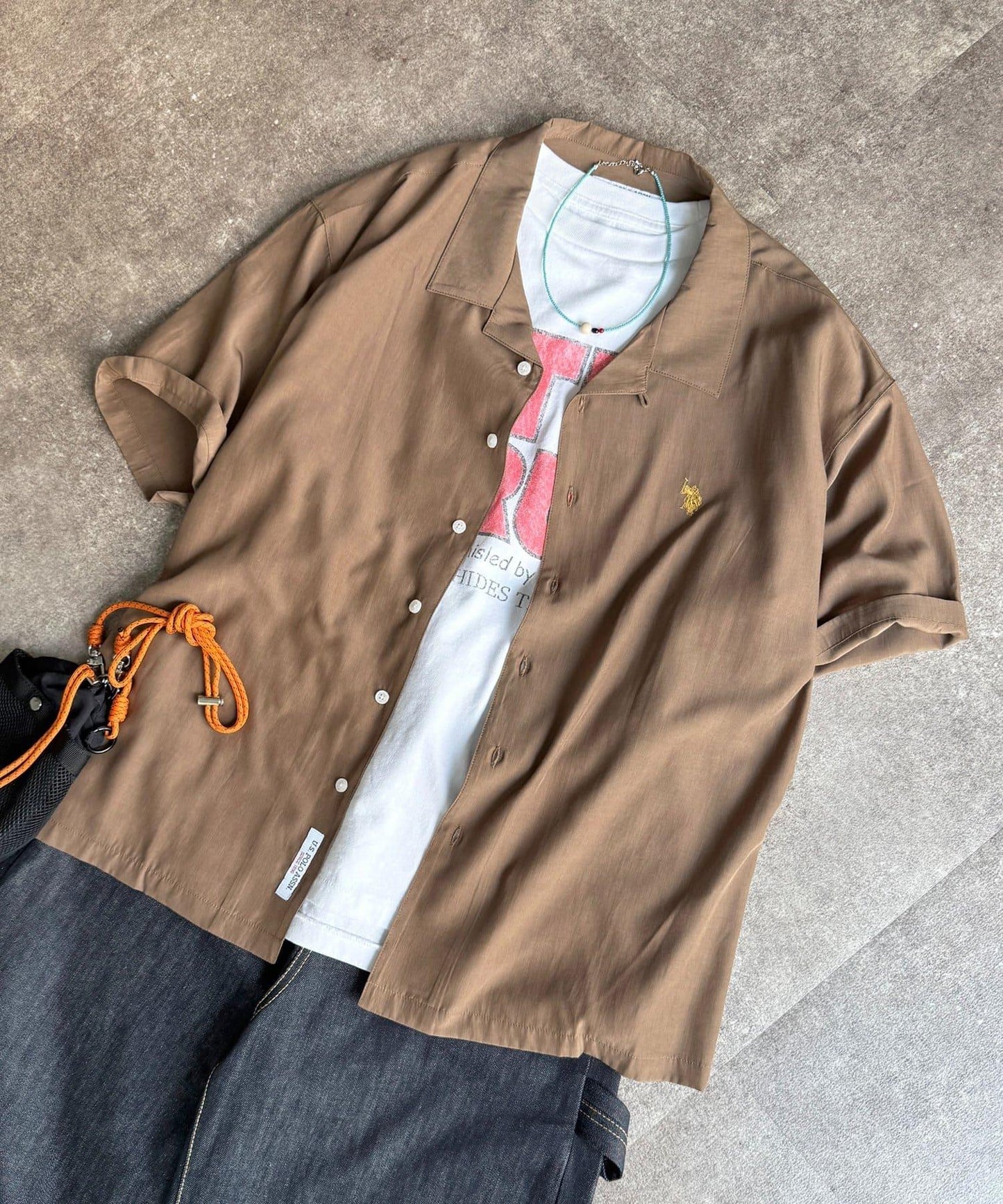 U.S. POLO ASSN. 仿真絲質感 開襟襯衫