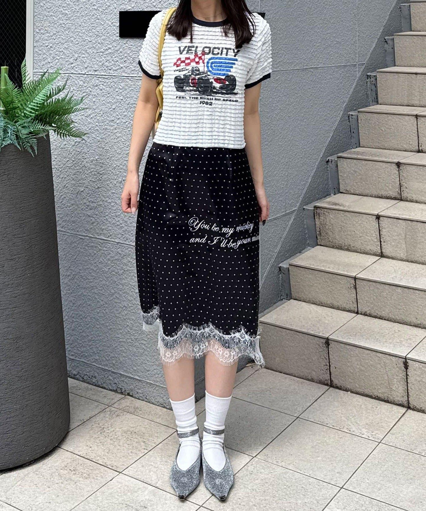 Ciaopanic 摩托車Logo荷葉邊撞色T恤