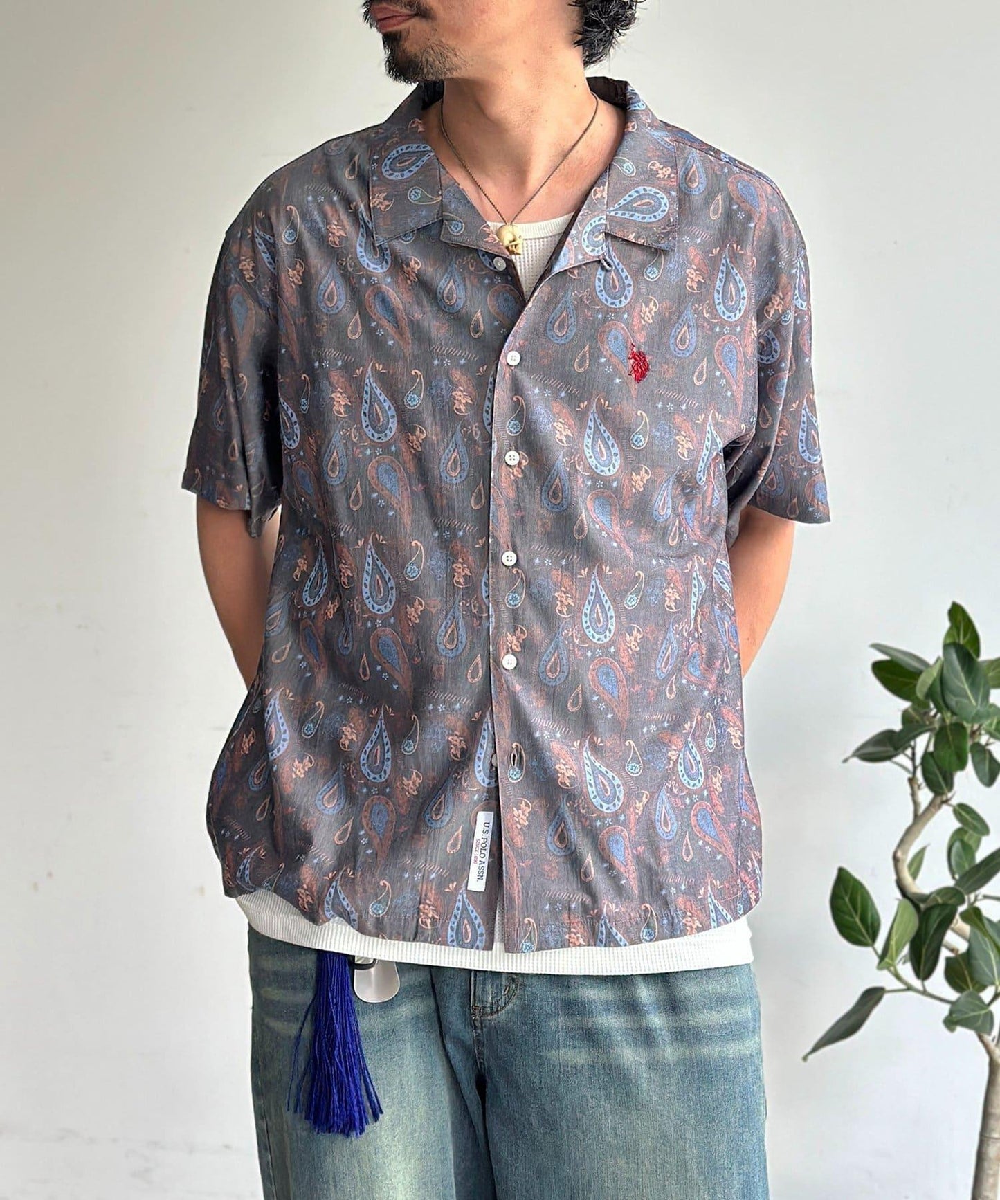 U.S. POLO ASSN. 仿真絲質感 開襟襯衫