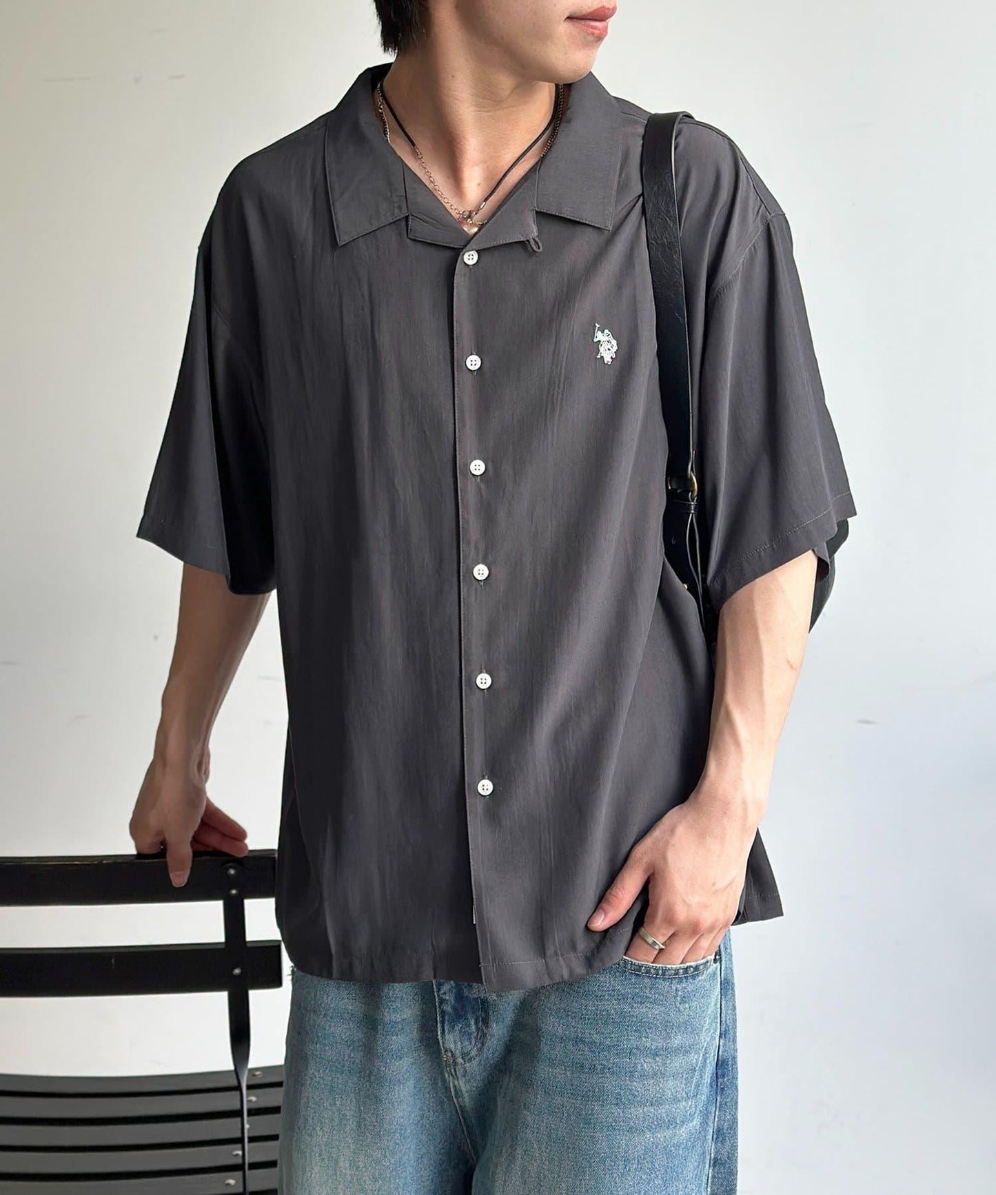 U.S. POLO ASSN. 仿真絲質感 開襟襯衫