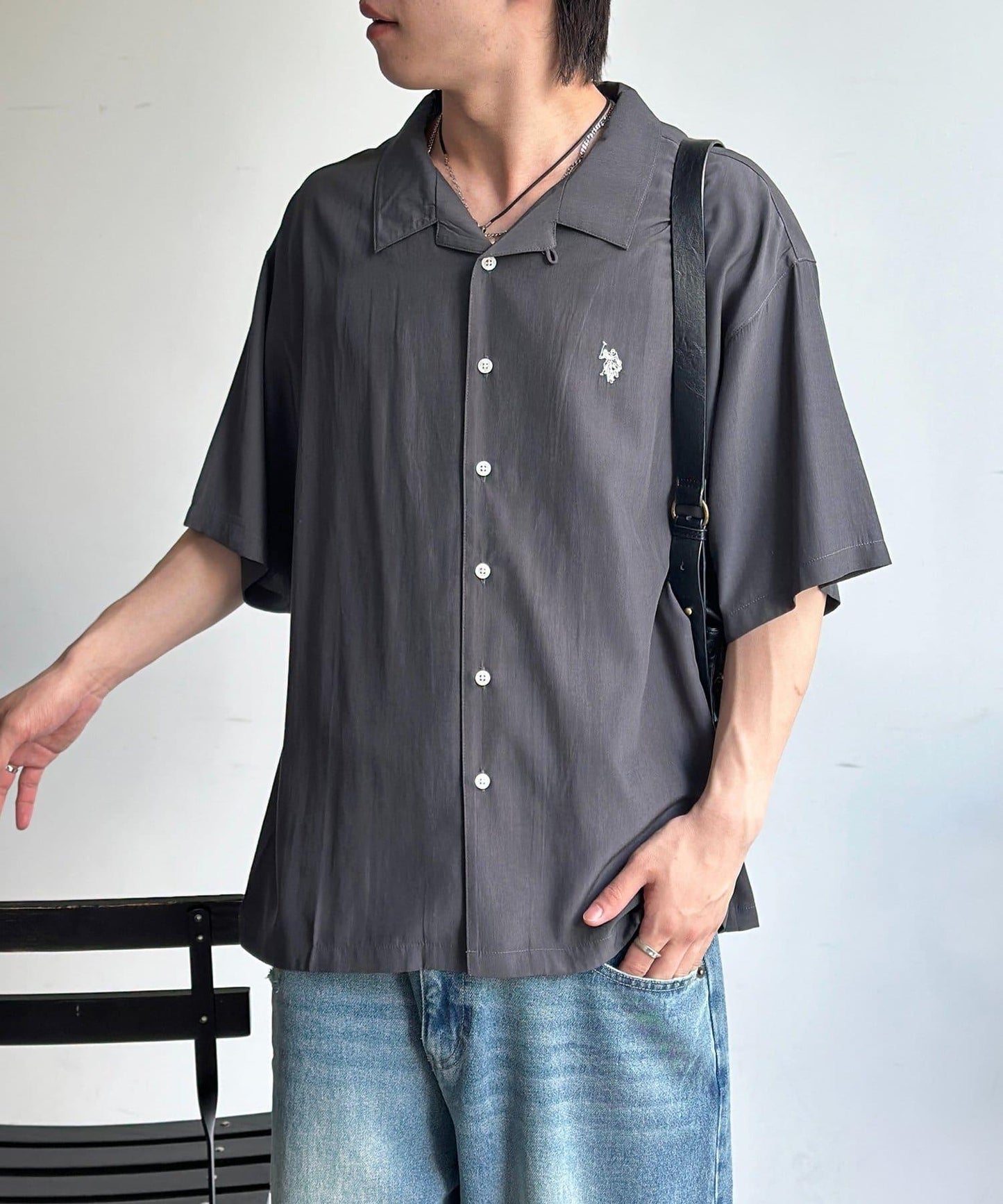 U.S. POLO ASSN. 仿真絲質感 開襟襯衫