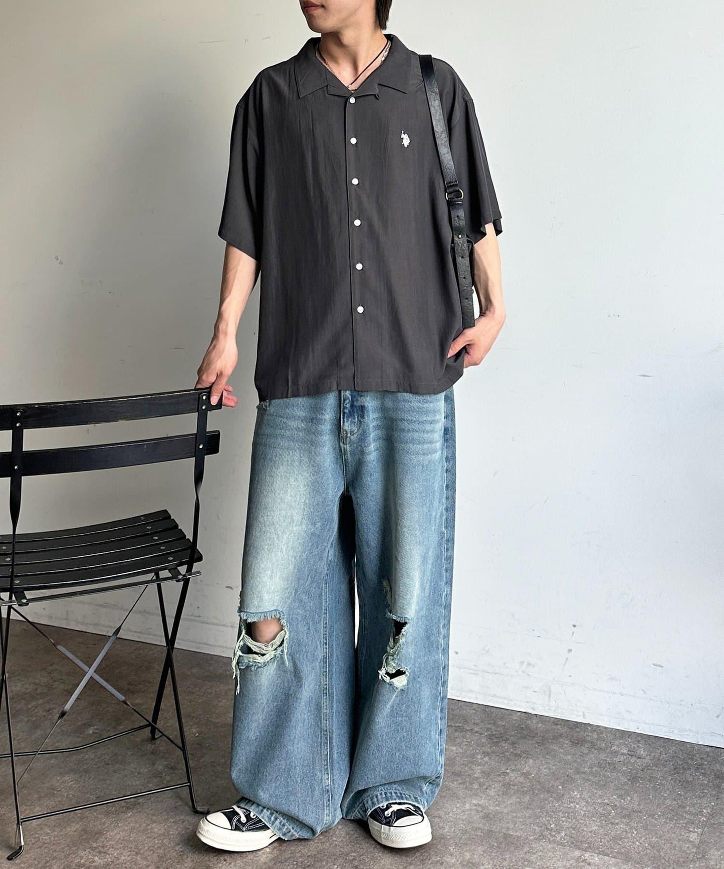 U.S. POLO ASSN. 仿真絲質感 開襟襯衫